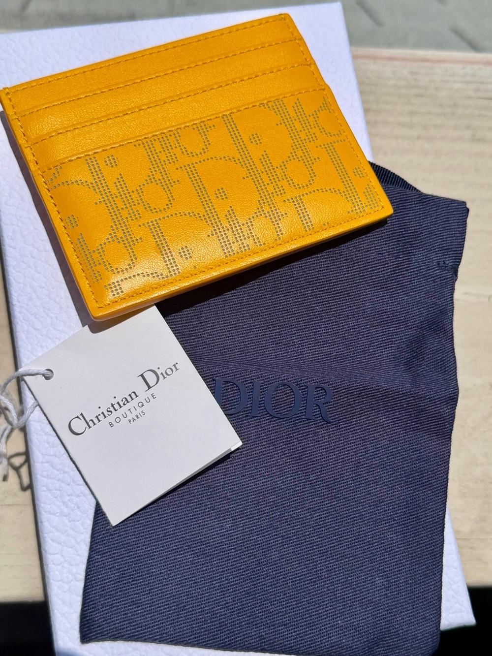 Dior Yellow Oblique World Tour Calf Leather Card Holder